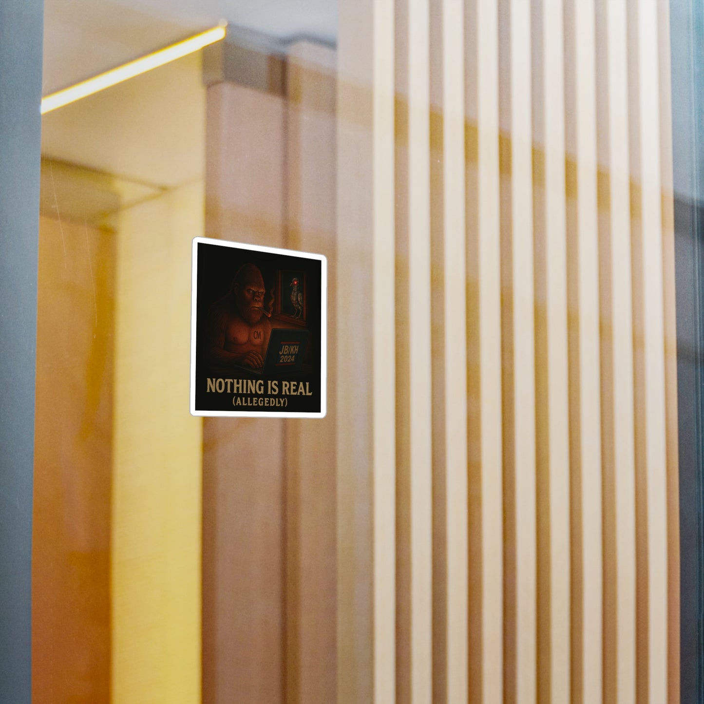 Nothing Is Real (Allegedly) Sticker – Trust No One. Not Even Bigfoot.